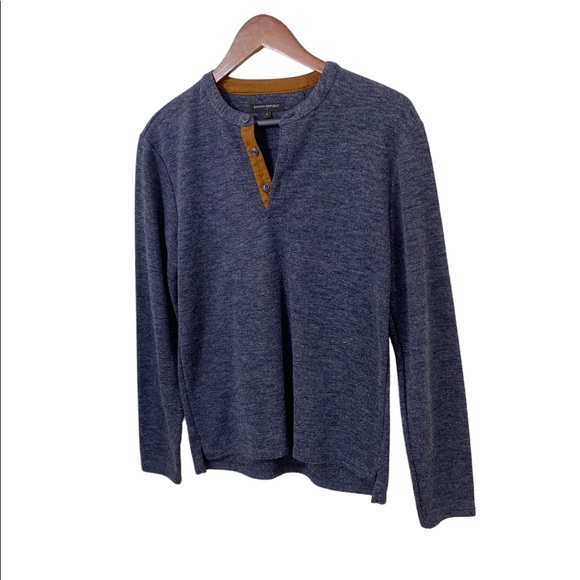 Banana Republic Henley Sweater Shirt Men's Small Blue/Gray Long Sleeve - Picture 3 of 4